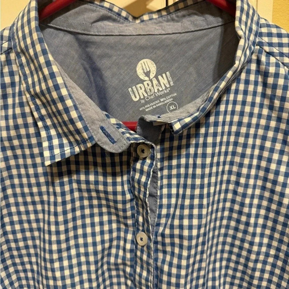 Urban by Chefworks Shirt Sleeve Blue White Gingham Shirt Sz XL - Picture 3 of 7